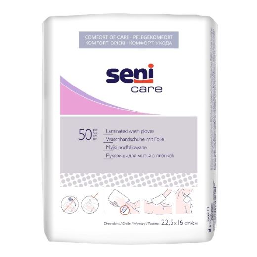 Seni Care washandjes met folielaag 50 stuks Seni Care washandjes met folielaag 50 stuks